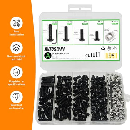115 Pcs M5 T Nuts and T-Slot Bolts Set, Hammer Head T Slot Nut, Hex Button Head Socket Cap Screws Bolts and Nuts Set for 2020 Aluminum Extrusion Hardware, for Mlok Screws and Nut Replacement - size: Black-M5x8/12/16/20mm-115 Sets