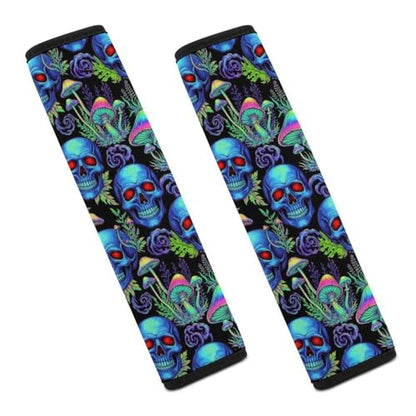 1 Pair Universal Soft And Comfortable Seat Belt Shoulder Pad for Adult Use, Stroller Pushchair High Chair, Neon Plants Trees Aesthetic Trippy Skeleton Skull Mushroom Neck Strap Covers, Anti-Slip Pad - color: Pattern 232