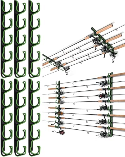 Ghosthorn Fishing Rod Holders for Garage Fishing Pole Holders Ceiling or Wall Mounted Fishing Rod Rack garage Storage Organizer Fishing Gear Equipment for Men Women (Green, 3 Packs) - color: Green, size: 3 pack holds up 15 rods