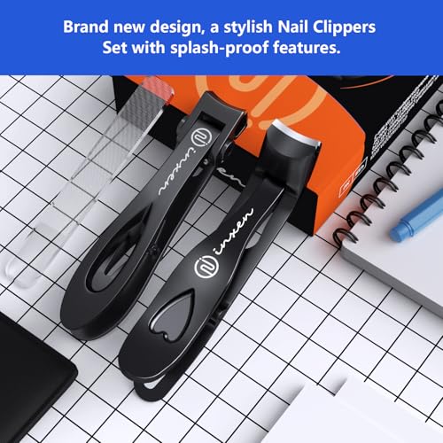 Toenail Clippers for Thick Nails for Seniors| INXEN 3-Pack Ergonomic Heavy Duty Angled Head Nail Clippers with Catcher | Premium Steel Wide Opening Fingernail Clippers Nail Cutter for Men & Women - style: Black Angled Head Nail Clipper Set