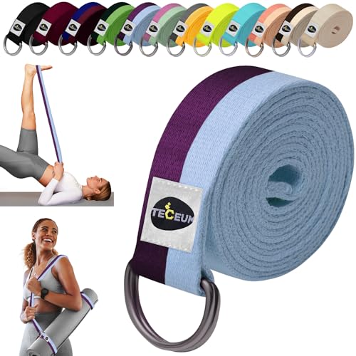 TECEUM 2 IN 1 Yoga & Mat Strap for Stretching – Cotton – 6/8/10 ft | Adjustable Non-Slip Belt in 30+ Colors for Yoga, Pilates, Physical Therapy, Fitness, Home Workouts and Carrying Mats - color: Purple Blue, size: 6 ft
