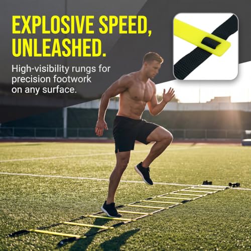 20ft Agility Ladder Training Ladder Speed | Speed Ladder for Soccer, 12 Adjustable Rungs, Durable, Carry Bag & Straps, Yellow, Footwork Training for Athletes - color: 1 Pack-Yellow