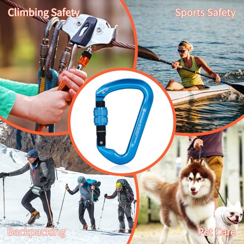 NewDoar CE Certified 30kN-6744lbs Climbing Carabiner Professional, Heavy Duty D Screwgate Clip, for Climbing,Rappelling,Hunting, Rescue - color: Screwgate/Blue/5pcs