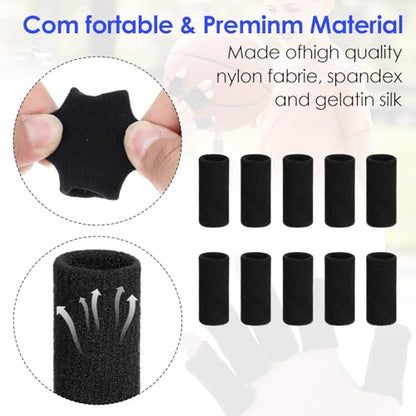 Dimeho 10 Pcs Finger Sleeves Protectors, Sport Finger Splints Elastic Thumb Splint Brace for Finger Support Finger Sleeves Compression Aid for Relieving Pain Arthritis Finger (Black)