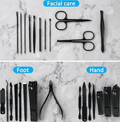 MINKINH Manicure Set Professional Nail Clipper Kit-26 Pieces, Brown | Stainless Steel Manicure Kit, Nail Care Tools with Travel Case for Men & Women, Hand & Foot Care, Gift for Family & Friends - color: Brown