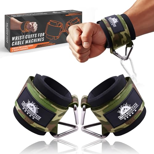 Wrist Cuffs for Cable Machines – Padded & Adjustable Straps for Lateral Raises, Tricep Pushdowns & Strength Training - color: Camouflage green, size: size M(5.5"-6.7")