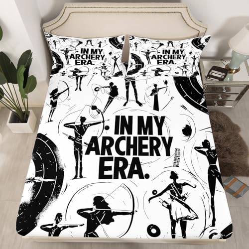 Erosebridal Archery Games Bedding Set Queen Size, Archery Target Fitted Sheet for Kids Teens Adults, Archery Athletes Printed Bed Sheets, Archery Sports Theme Sheets, Black White - color: White and Black, size: Queen