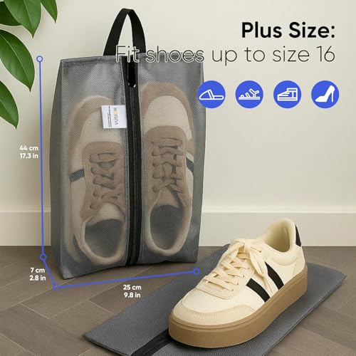 VUSIGN Plus-Sized Travel Shoe Bag, Water-Resistant Shoe Pouch for Gym and Sport, Odor-Resistant Soccer Cleats Bag (Gray, 1-Pack) - size: Plus Size, style: 1 Pc
