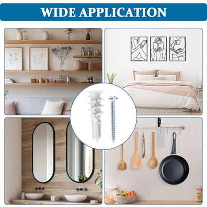 LEYU 140PCS Self Drilling Drywall Anchors and Screws Kit #8 x 1-1/4”, Heavy Duty Sheetrock Anchors for Hanging Shelves,Picture Frames,Curtains, No Pre-Drilling, Plastic Dry Wall Anchors