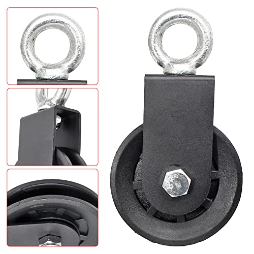 Uenhoy 90mm Cable Pulley w/Strap & Carabiner Silent 330lbs LAT Gym | Nylon Wheel & Iron Bearing, 360° Swivel Prevents Tangling, Silent Running, 330lbs Capacity, For Gym Hoist Clothesline - size: Cable Pulley Set