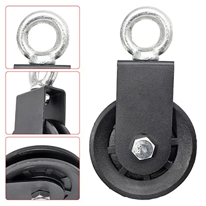 Uenhoy 90mm Cable Pulley w/Strap & Carabiner Silent 330lbs LAT Gym | Nylon Wheel & Iron Bearing, 360° Swivel Prevents Tangling, Silent Running, 330lbs Capacity, For Gym Hoist Clothesline - size: Cable Pulley Set