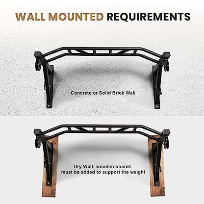 LIONSCOOL Multifunctional Wall Mounted Pull Up Bar with Pulley System, 48" and 16"/24" Multi-Grip Chin Up Bar, Cable Pulley Attachments Included, Perfect for Upper Body Workouts - size: 48" APART
