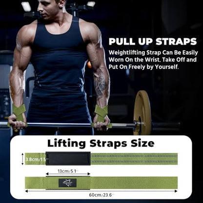 WSAKOUE Lifting Straps, Weightlifting Straps, Deadlift Straps with Padded Neoprene for Power Lifting, Bodybuilding, Gym Workout, Strength Training & Fitness Workout, Resistance - color: Army Green