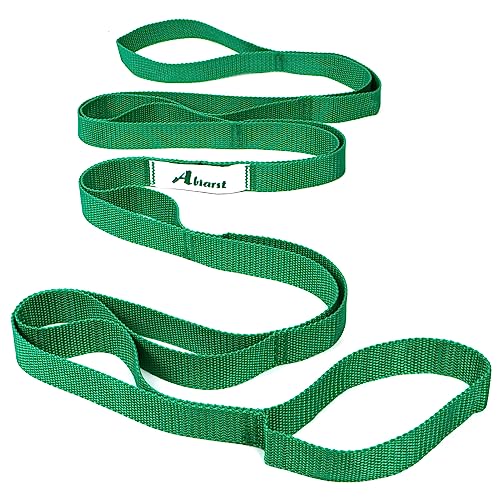 Abiarst Stretching Strap Yoga Straps for Physical Therapy, 10 Loops Non-Elastic Stretch Band for Pilates, Flexibility, Exercise and Gymnastics - color: Green