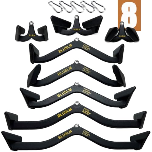 BLUSLM Lat Pull Down Bar T bar Row Attachment, V Bar Tricep Lat Pulldown Attachments, Back Strength Training Bar for Home Gym Exercise Cable Machine Attachments - color: Black 8 PIECES