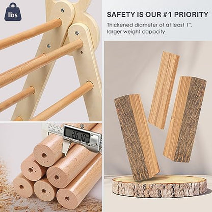 BlueWood Pikler Triangle Set, Foldable Wooden Toddler Climbing Toys Indoor Playground Jungle Gym Montessori Philosophy Climber for 2-6 Years Old, Baby, Kids (Natural Wood, with Cushion) - color: Natural