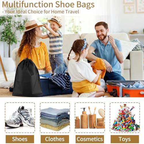 COIDEA 20 Pack Black Shoe Bags for Travel, 15.7" x 11.8", Waterproof Portable Drawstring Travel Shoe Storage Bags - color: Black
