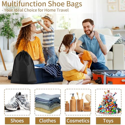 COIDEA 20 Pack Black Shoe Bags for Travel, 15.7" x 11.8", Waterproof Portable Drawstring Travel Shoe Storage Bags - color: Black