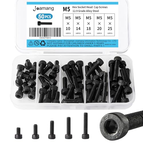M5 x 10mm 14mm 18mm 20mm 25mm Hex Socket Head Cap Screws Bolts, 12.9 Grade Alloy Steel, Black Oxide Finish, Metric Allen Drive, Fully Threaded, Assortment Kit 50Pcs - size: Socket M5x10-25 mm