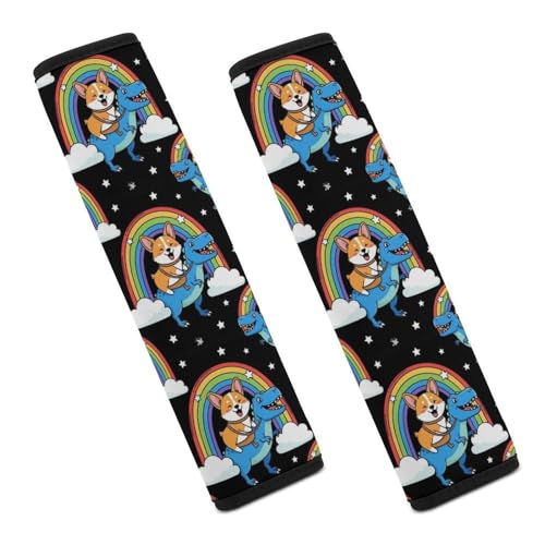 2 Piece Universal Fit Seat Belt Cover for Adult Use, Most Cars, Funny Corgi Dinosaur Seat Belt Covers Cushion, Shock Absorption - color: Pattern 1050