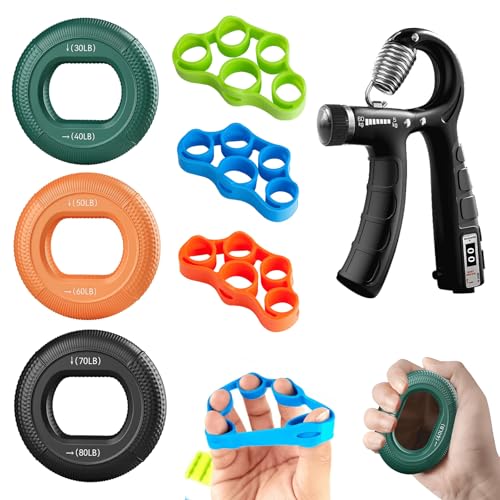 Hand Grip Strengthener, Finger Exerciser, Forearm Strengthener Kit - 7 Pack, Targeted Hand & Forearm Strength, Relief & Recovery Kit