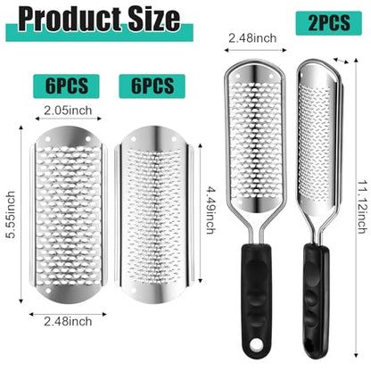 Professional Foot Rasp Callus Remover Set - 2 Stainless Steel Pedicure Files with 12 Replacement Blades (Coarse & Fine Grit) for Dead Skin Removal, Home Salon Foot Care