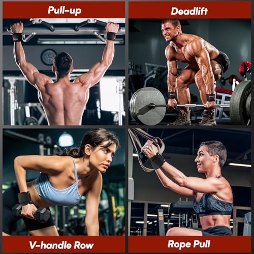 Weight Lifting Hooks & Straps Set, Lifting Hooks with Anti-Slip Grip | Adjustable Wrist Wraps for Weightlifting, Deadlifts, Powerlifting, Gym Straps for Men and Women, Black-Red