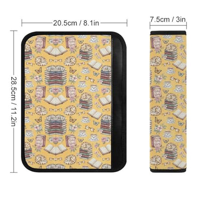 2PCS Book Cat Pink Flower Spring Art Seat Belt Cover Soft Padded Neck Strap Covers for Kids, All Vehicles, Comfortable Driving - color: Pattern 164
