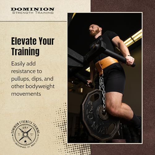 Leather Dip Belt Strap with Chain for Weight Lifting - For Weighted Dips and Pullups - Made in the USA