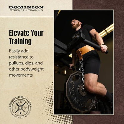 Leather Dip Belt Strap with Chain for Weight Lifting - For Weighted Dips and Pullups - Made in the USA