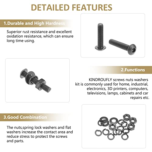 562 Pieces Black M3 x 5/6 /8/10 /12/16 /20mm Button Head Socket Cap Screws Nuts Washers Assortment Kit, 10.9 Grade Alloy Steel - size: M3, style: Button Head