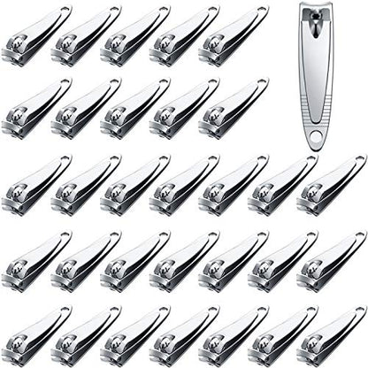 32 Pieces Stainless Steel Fingernail Nail Clipper Bulk Silver Portable Toenail Clippers Cutter Set - size: 32 Count (Pack of 1)