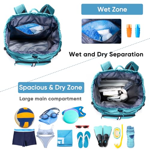 Large Beach Backpack Waterproof Sandproof - Customized Oversized Drawstring Pool Bag with Shoe Compartment for Toiletries, Towels, Gym, Travel - color: Teal, size: Large