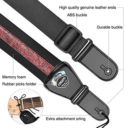 LEKATO Bass Guitar Strap - 3" Wide, Padded, Adjustable 45" to 55", With Pick Holder & 2 Safety Strap Locks - color: Red, size: Regular(45"-55")