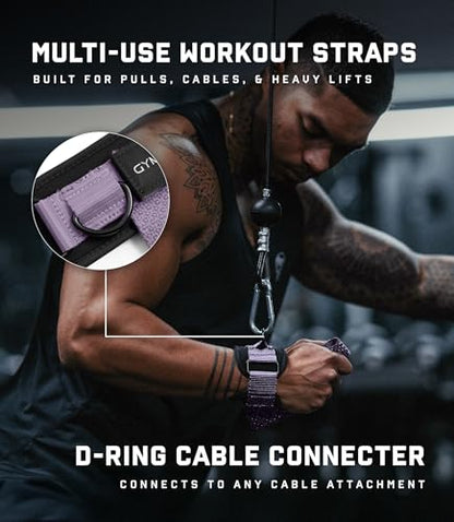 Gymreapers GripLink Lifting Straps – Heavy Duty D-Ring Weight Lifting Wrist Straps with Anti-Slip Silicone Grip Beads, Adjustable Support for Deadlifts, Powerlifting, Cable Machines & Gym Training - color: Lilac