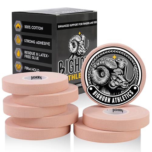 Bighorn Athletics Finger Tape 0.5-Inch x 45-Feet, 8 Rolls, Nude | For Jiu Jitsu, Rock Climbing, Volleyball, Football, Hands, Toes, Sports & Injuries | Residue-Free - color: Nude, size: 0.5-Inch