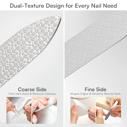 Makartt Metal Nail Files for Natural Nails: Stainless Steel File Set, 2PCS | Dual-Sided Coarse & Fine Grinding Surface, Precision, Durable, Nail Care Tool with Leather Case, for Women & Men - color: Metal nail files-2pcs
