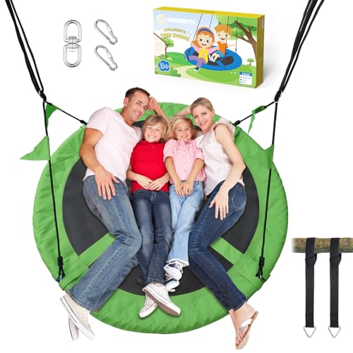 60” Tree Swing for Kids & Adults Outdoor Saucer Swing 60-Inch Diameter 900D Oxford Fabric Splash and UV Resistant Heavy Duty 900LBS Weight Capacity with Tree Straps and 360° Swivel, Green - color: Green, size: 60 IN