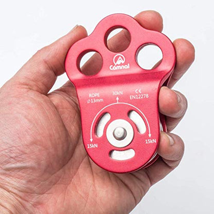 Climbing Pulley, 30KN/6613lbs Three Holes Single Pulley, Built-in Ball Bearing for 13mm Rope Rescue Hauling