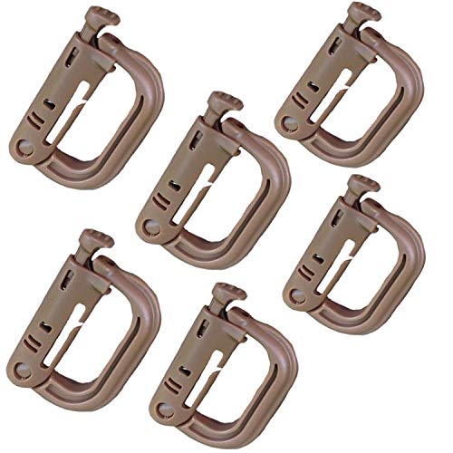 Jadedragon Multipurpose Tactical 360 Rotation D-Ring Clips/Locking Carabiner/Hydration Tube Clips/Elastic String Strap Management Tool for MOLLE Webbing Attachment Backpacks - color: LC-Brown