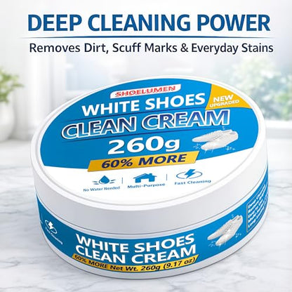 White Shoes Clean Cream Original 260g, Shoe Cleaning Kit Multi-Purpose Clean Cream white Shoe Cleaner with Sponge, No Water Needed, Sneaker Cleaner for Leather, Sofa, Car Interior