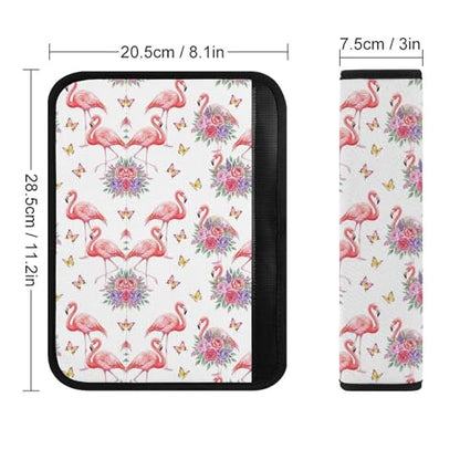 1 Pair Soft Padded Seat Belt Cover for Child, Most Cars, Flamingo Floral Tropical Pink Bird Hibiscus Leaves White Shoulder Harness Cover, Neck and Shoulder Support - color: Pattern 965