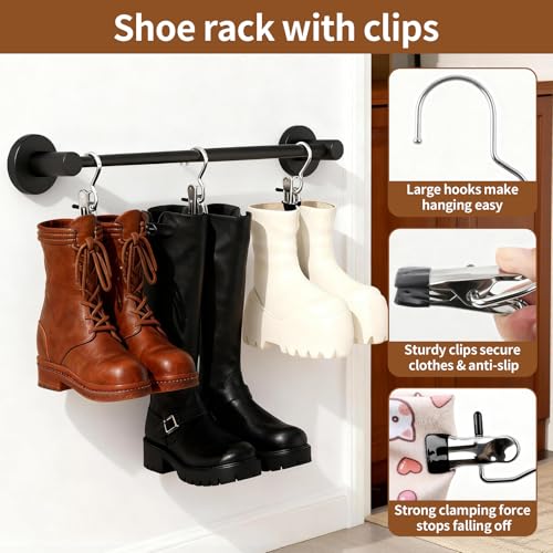 TBWHL Metal Wall-Mounted Boot Rack Hanging Shoe Rack Wall Mounted Organizer Tall Boots for Dorm Room, Closet, Entryway, Bedroom,Bedroom, Patio Outdoor, Hallway, Black, Tall Boots Hanging for 8 Pairs