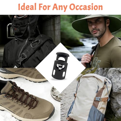 10-Pack Spring Cord Locks for Drawstring, Dual-Hole Plastic Toggle Stopper Clips Shoe lace Locks, Hoodies Sweatpants Bags Accessories, Black