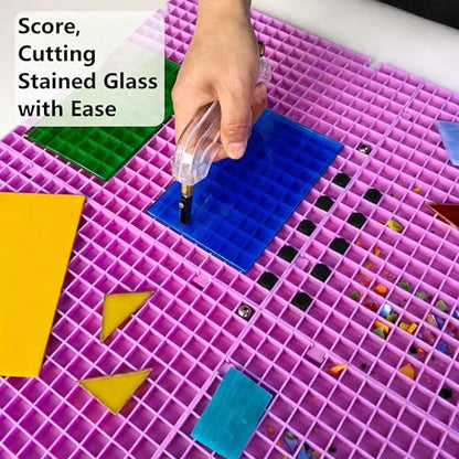 12"x12"Stained Glass Cutting Mat, with Rubber Pads, Breaker Ball & Non-Slip Grip Rings, Modular Stained Glass Grid Mat (Purple-1 Pack)