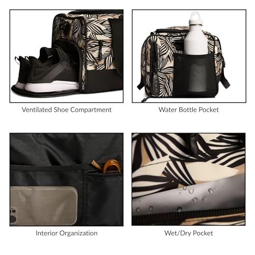 Vooray Boost Duffle Bag - 23L Small Gym Bag for Men and Women with Shoe Compartment, Key Clip, Water Bottle Pocket, Lightweight Travel Duffel for Sports, Training, Overnight Use (Textured Leaves) | Compact Duffle Bag for Sports, Travel, Shoe Compartment,