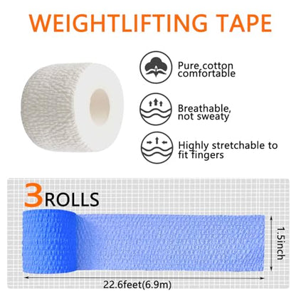 4 Roll Weightlifting Thumb Tape Total 1.5" x 28 yard Premium Adhesive for Olympic Weight Lift, Cross Fitness, Lifting, Stretch Athletic Finger Wrap, Protects Thumb Fingers Hand, Enhances Grip - color: MIX-1.5"-4Roll