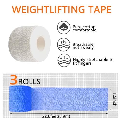 4 Roll Weightlifting Thumb Tape Total 1.5" x 28 yard Premium Adhesive for Olympic Weight Lift, Cross Fitness, Lifting, Stretch Athletic Finger Wrap, Protects Thumb Fingers Hand, Enhances Grip - color: Black-1.5"-4Roll