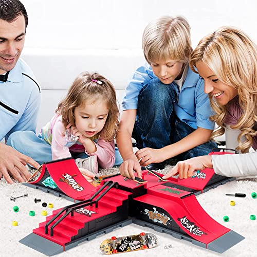 Finger Skateboard Ramps Set, 6 in 1 Fingerboard Skatepark Deck for Training Skate Park Kit with 6 Skateboards, 6 Fingerboard Ramps & Display Holder, Mini Finger Accessories Set Girls Boys Gifts