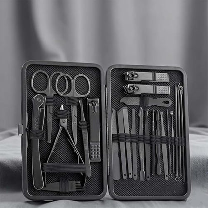 24-Pcs Professional Nail Kit & Complete Nail Cutter Set with Travel Case, Includes Cuticle Trimmer & Nail Design Tools, Mens & Women Fingernail Grooming Kit(Black)